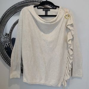 INC Women's Grommet Detail Ruffled Wrap Sweater Machine Washable Beige, Medium